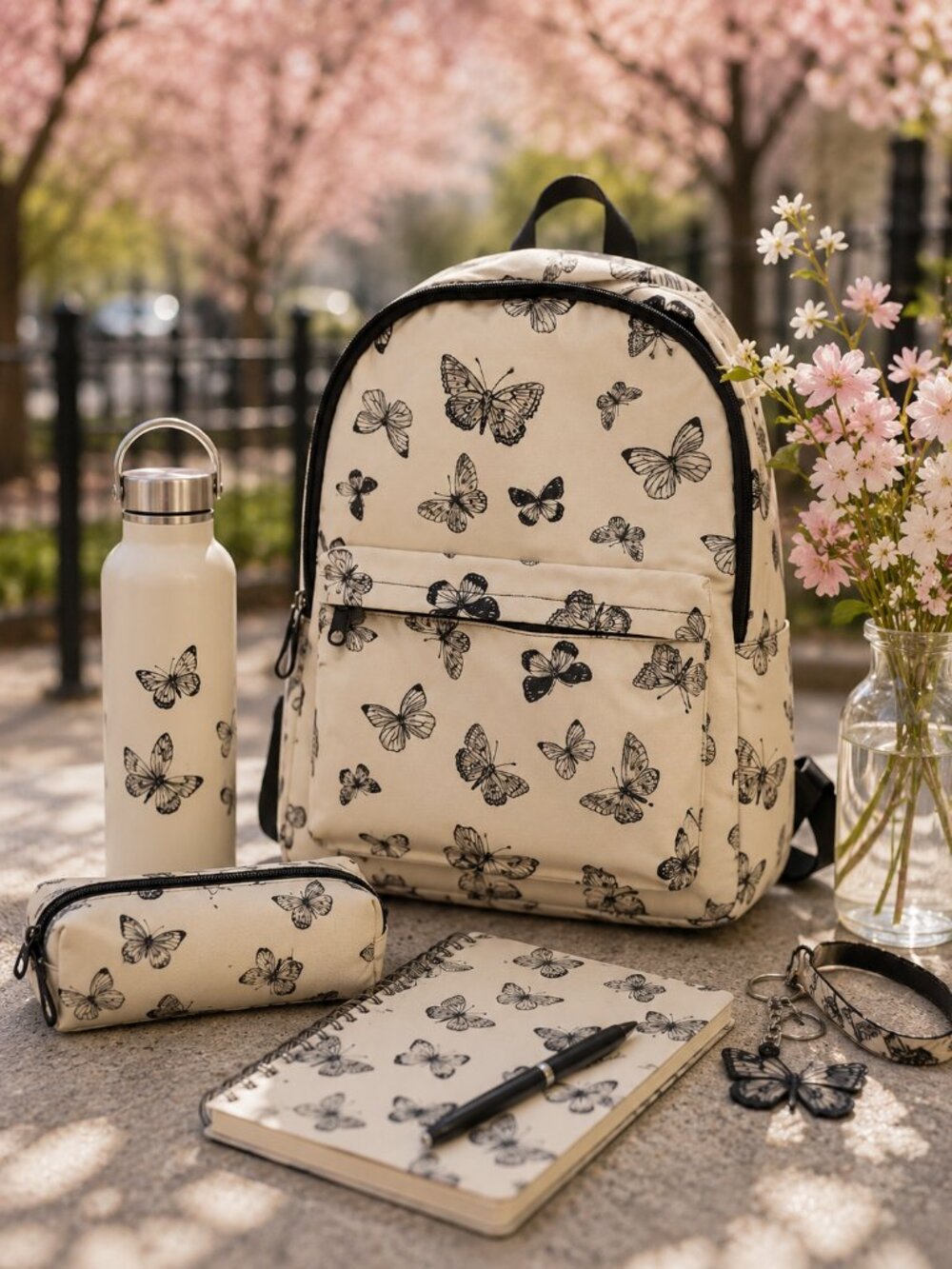 thirty-one Cream Backpack with Black Butterfly Print ( only the backpack)